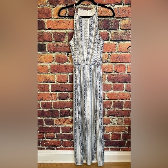 Daniel Rainn White & Navy Halter Maxi Dress Size S - Picture 3 of 13